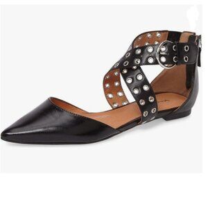 XYD Black Crossover Strap Pointed Toe Flats Sandals Back Zip D'Orsay Dress Shoes